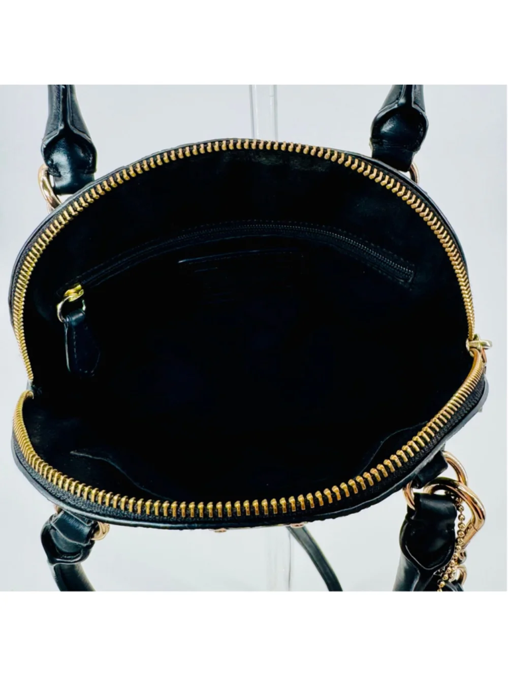 Coach F35279 Sierra Dome Satchel Black Signature Patent Leather Gold